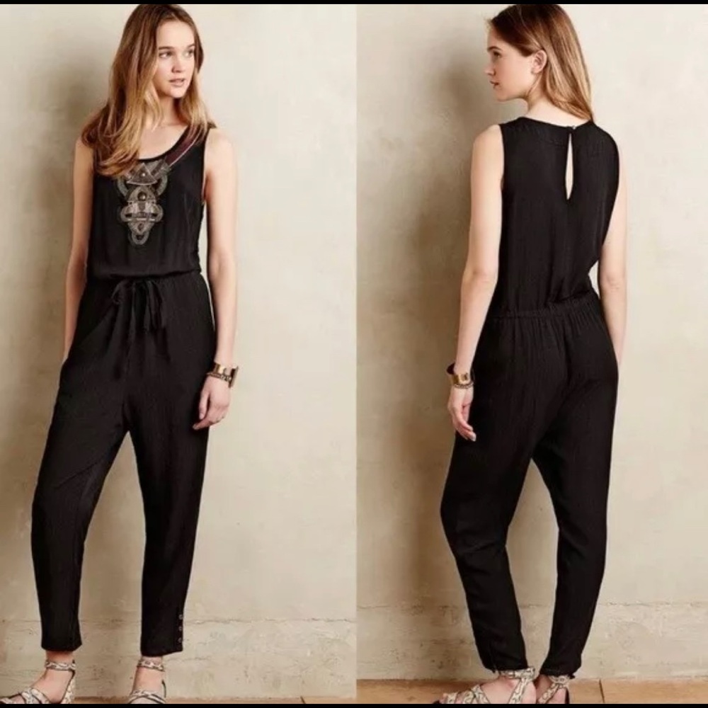 Anthropologie Black Ankle Cropped Jumpsuit